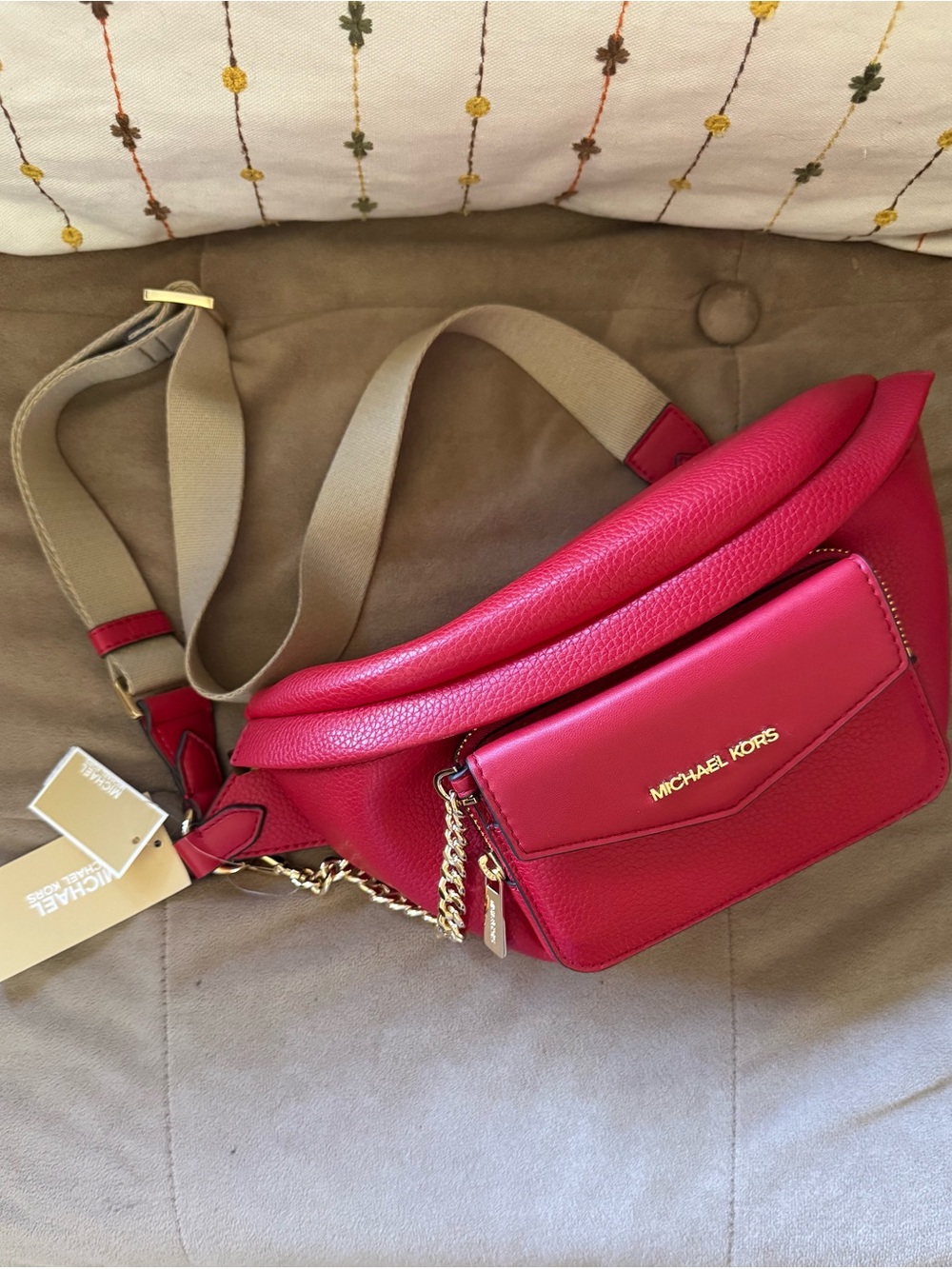 Michael Kors Red Leather Crossbody Belt Bag